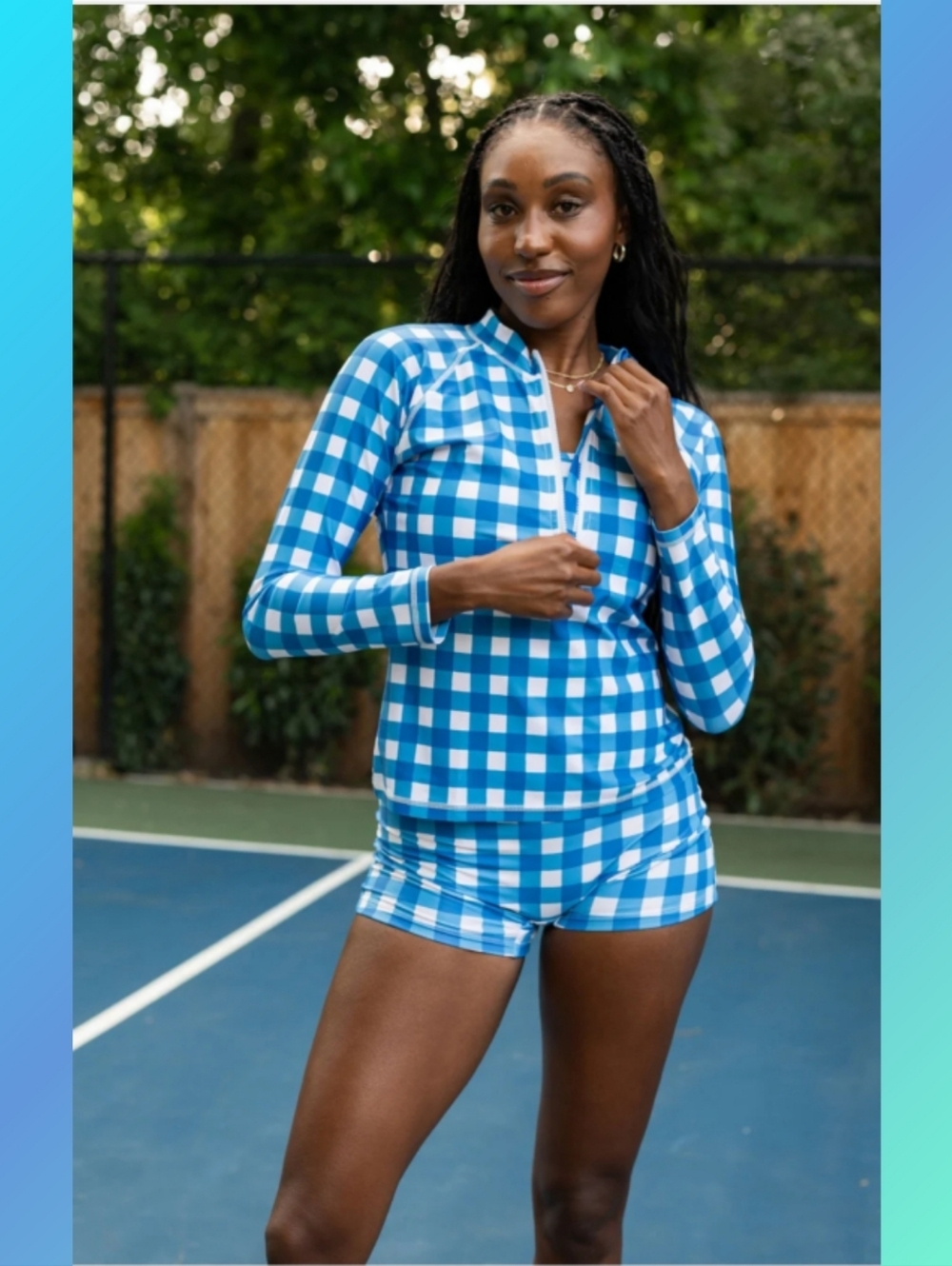Lime Ricki Blue and White Gingham Rash Guard